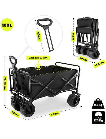 Carro de transporte plegable hypermotion 100l 120kg acero ruedas todoterreno freno compacto multiuso