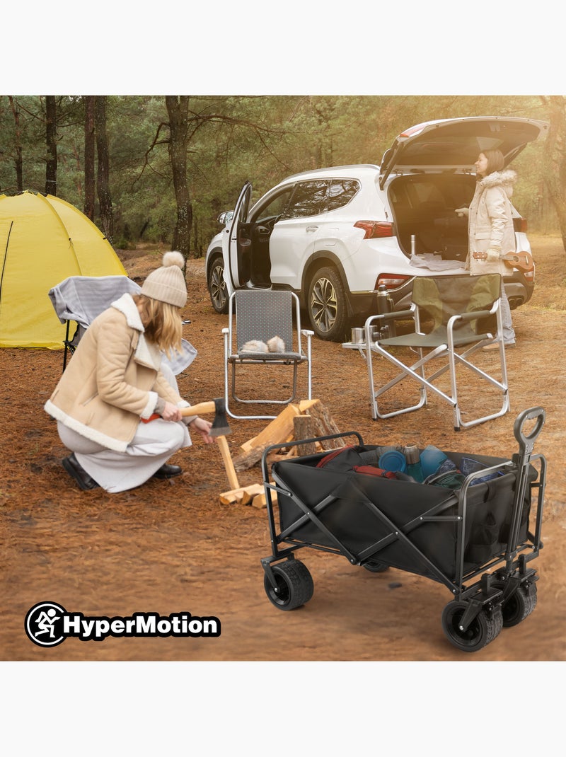 Carro de transporte plegable HyperMotion 100L 120kg acero ruedas todoterreno freno compacto multiuso Negro Negro - Kiabi