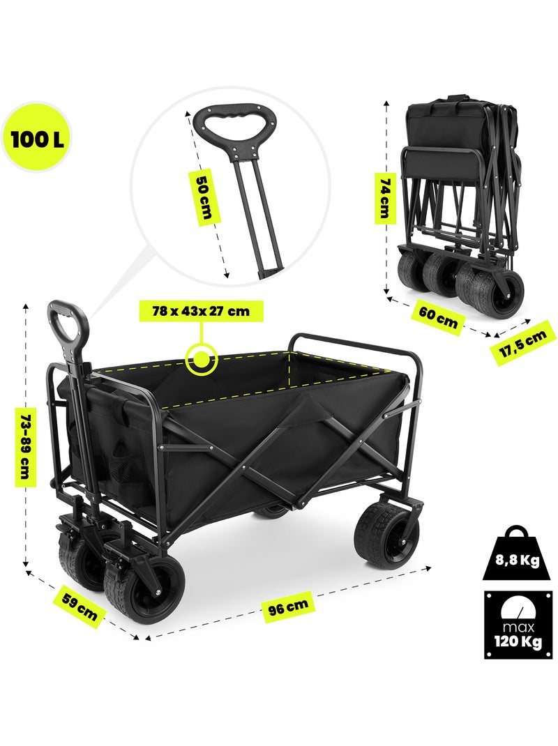 Carro de transporte plegable HyperMotion 100L 120kg acero ruedas todoterreno freno compacto multiuso Negro Negro - Kiabi