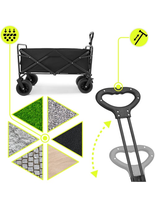 Carro de transporte plegable HyperMotion 100L 120kg acero ruedas todoterreno freno compacto multiuso - Kiabi Carro de transporte plegable HyperMotion 100L 120kg acero ruedas todoterreno freno compacto multiuso - Kiabi