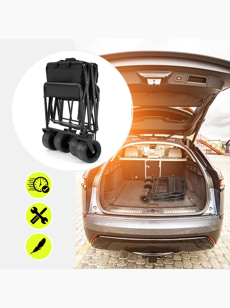 Carro de transporte plegable HyperMotion 100L 120kg acero ruedas todoterreno freno compacto multiuso Negro Negro - Kiabi