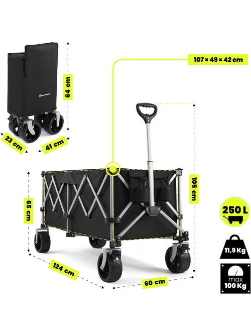 Carro plegable HyperMotion XXL 250L con ruedas todoterreno y frenos integrado - Kiabi