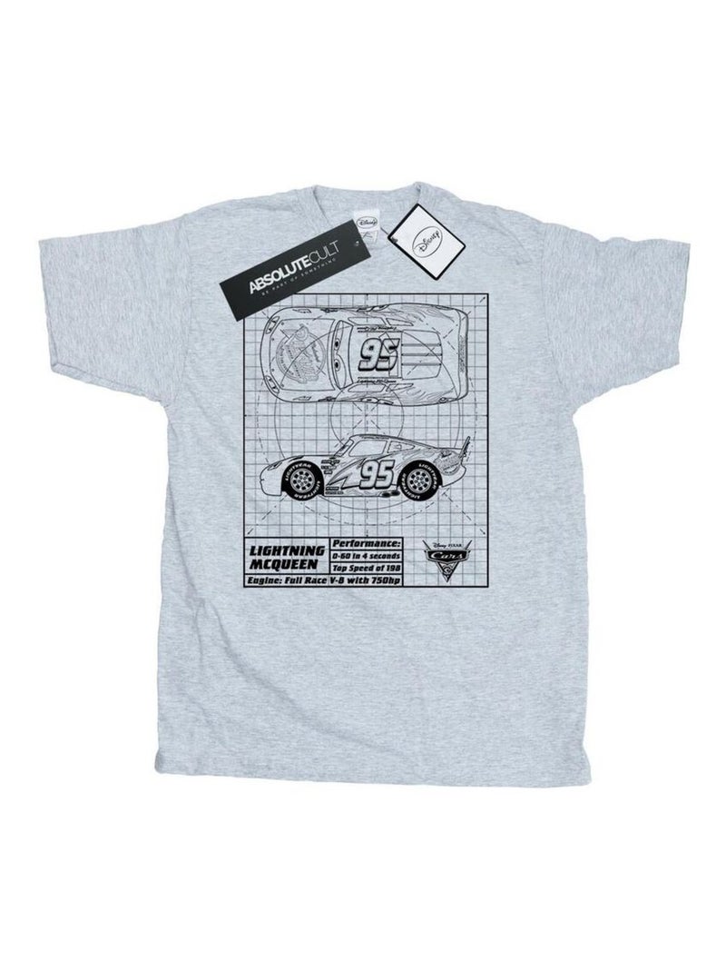 Cars - Camiseta de Rayo McQueen Blueprint de Algodón para Hombre Gris jaspeado - Kiabi