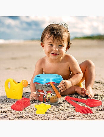 Cars set cubo playa con pala, rastrillo, cedazo, moldes, regadera y mochila transporte