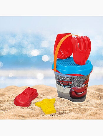 Cars set cubo playa con pala, rastrillo, cedazo, moldes, regadera y mochila transporte