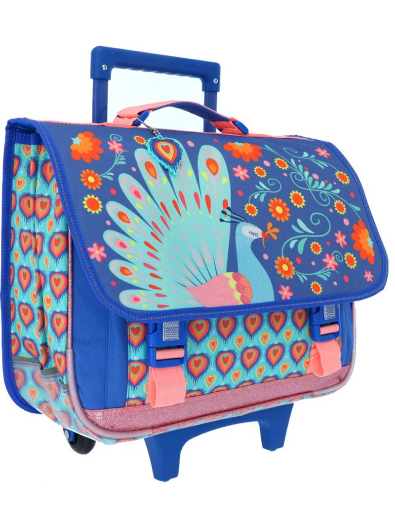 Cartable trolley scolaire motivo pavo real con 2 compartimentoos 41 cm Azul - Kiabi