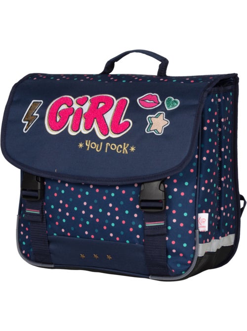 Cartera escolar 38 cm 2 compartimentos KIP Girl You Rock azul marino - Kiabi Cartera escolar 38 cm 2 compartimentos KIP Girl You Rock azul marino - Kiabi