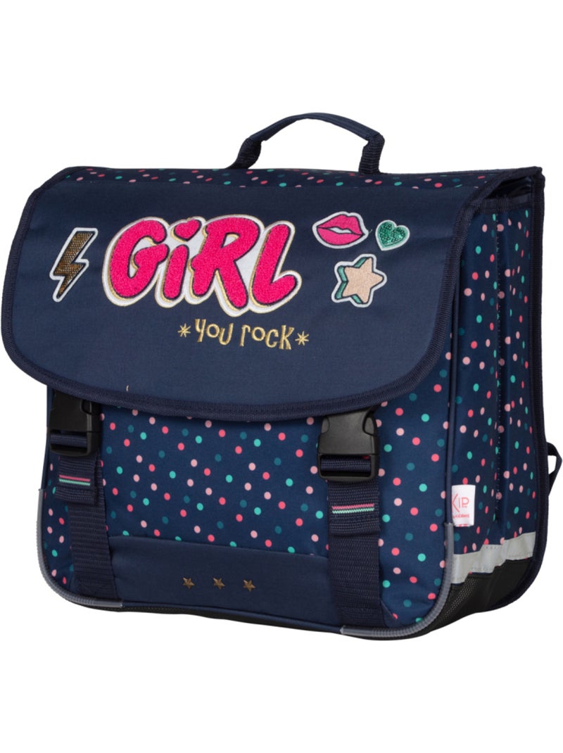 Cartera escolar 38 cm 2 compartimentos KIP Girl You Rock azul marino Azul marino - Kiabi