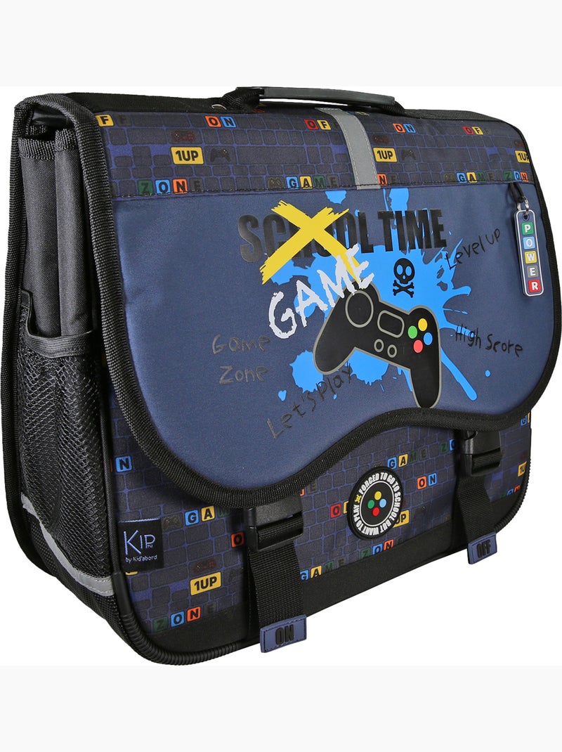 Cartera escolar 38 cm 2 compartimentos KIP School Time azul negro Azul marino - Kiabi