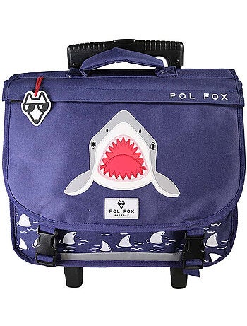 Cartera escolar con ruedas POL FOX Shark 38 cm reversible azul marino