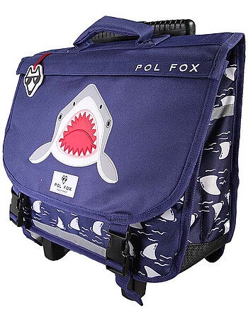 Cartera escolar con ruedas POL FOX Shark 38 cm reversible azul marino