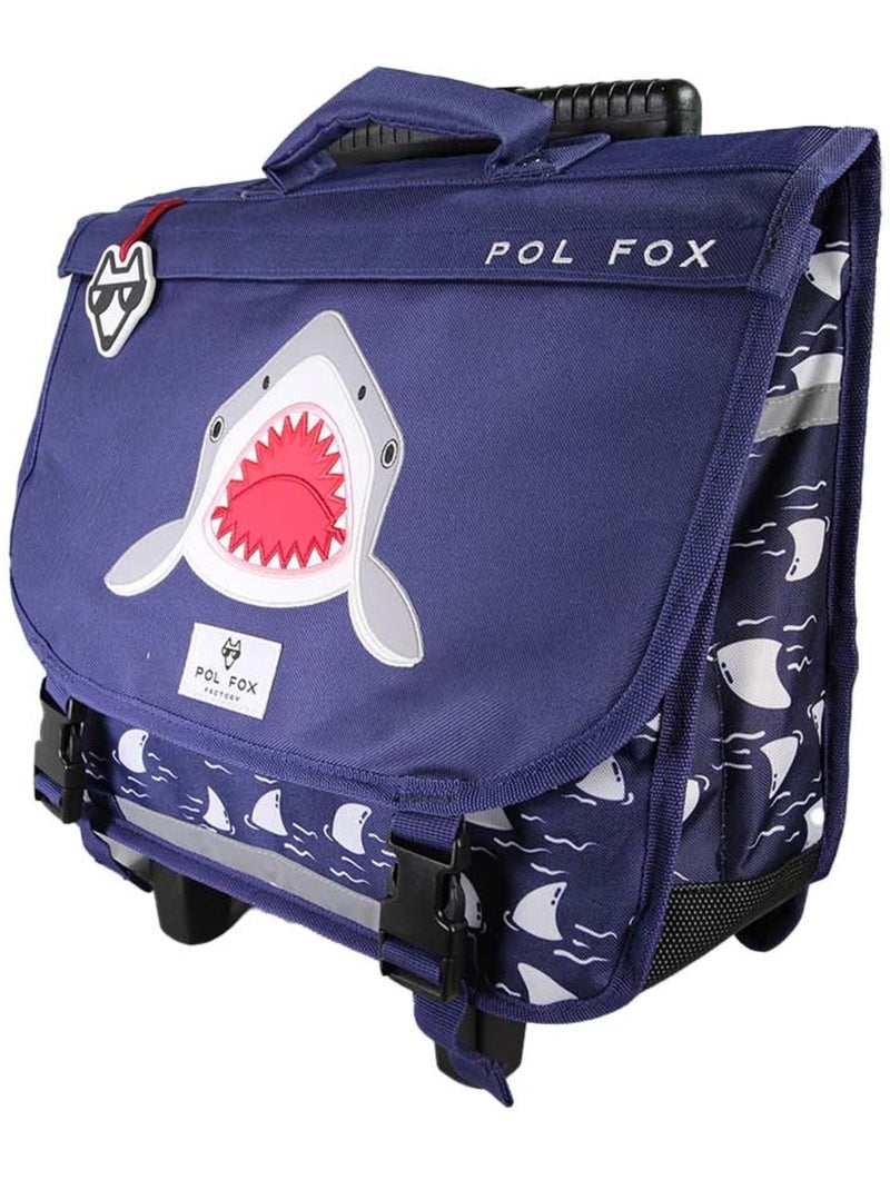 Cartera escolar con ruedas POL FOX Shark 38 cm reversible azul marino Azul marino - Kiabi