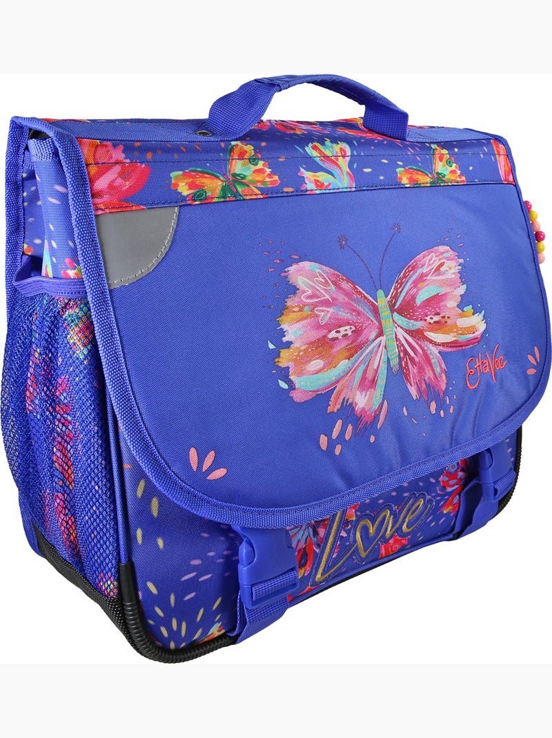 Cartera escolar niña 38 cm 2 compartimentos ETTAVEE Fly With Me azul violeta mariposa Azul - Kiabi