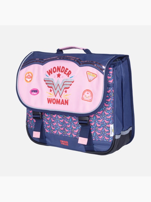 Cartera escolar niña 38 cm 2 compartimentos WONDER WOMAN azul rosa - Kiabi