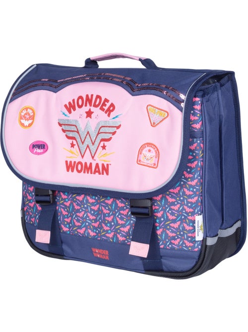 Cartera escolar niña 38 cm 2 compartimentos WONDER WOMAN azul rosa - Kiabi