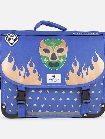 Cartera escolar niño 38 cm reversible 2 compartimentos POL FOX Catch azul motivo lucha libre
