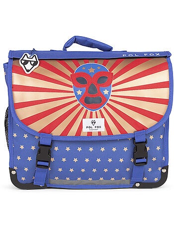 Cartera escolar niño 38 cm reversible 2 compartimentos POL FOX Catch azul motivo lucha libre