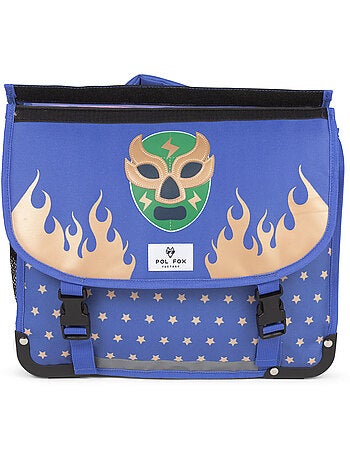 Cartera escolar niño 38 cm reversible 2 compartimentos POL FOX Catch azul motivo lucha libre