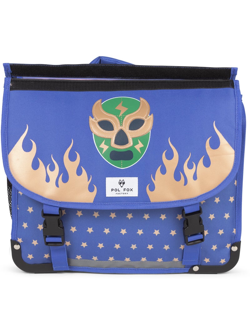 Cartera escolar niño 38 cm reversible 2 compartimentos POL FOX Catch azul motivo lucha libre Azul - Kiabi