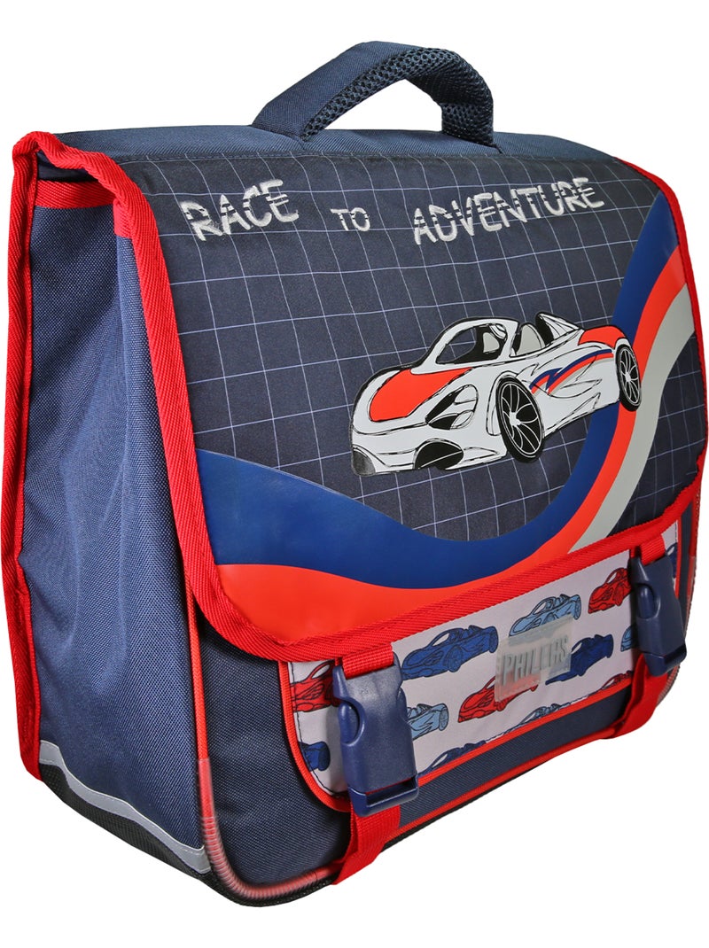 Cartera escolar para niño Phileas Coche de 38 cm – 2 compartimentos – Azul y rojo Azul - Kiabi
