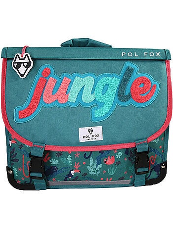 Cartera escolar POL FOX Jungle 41 cm reversible verde tropical