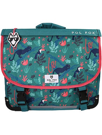 Cartera escolar POL FOX Jungle 41 cm reversible verde tropical