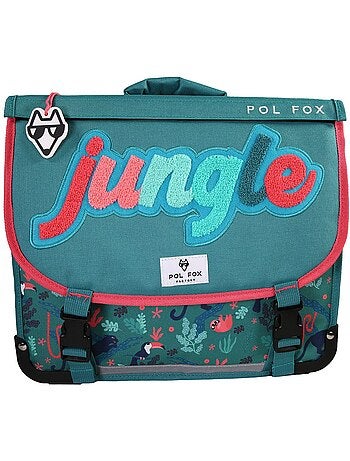Cartera escolar POL FOX Jungle 41 cm reversible verde tropical