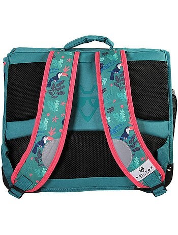 Cartera escolar POL FOX Jungle 41 cm reversible verde tropical
