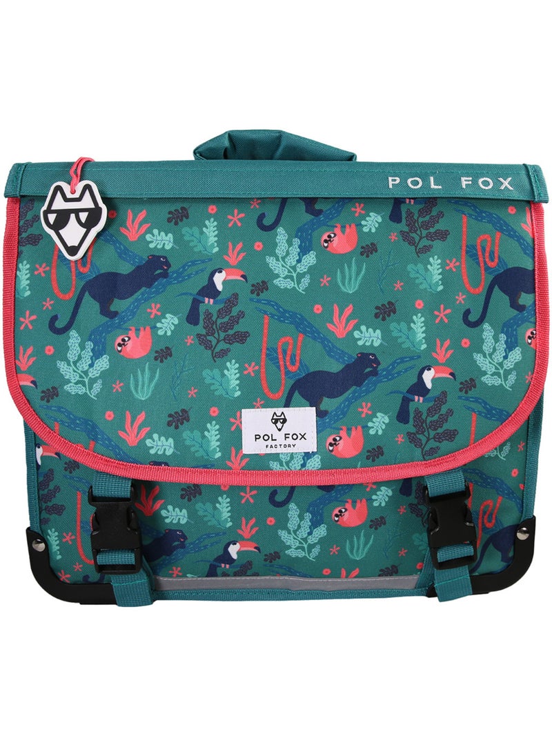 Cartera escolar POL FOX Jungle 41 cm reversible verde tropical Verde - Kiabi