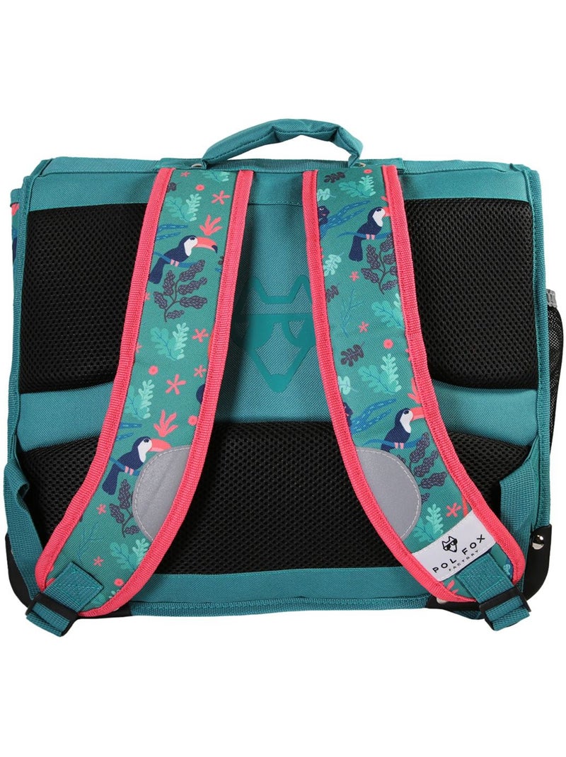 Cartera escolar POL FOX Jungle 41 cm reversible verde tropical Verde - Kiabi