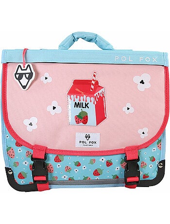 Cartera escolar POL FOX Strawberry 35 cm reversible rosa y azul