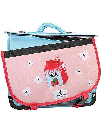 Cartera escolar POL FOX Strawberry 35 cm reversible rosa y azul