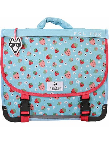 Cartera escolar POL FOX Strawberry 35 cm reversible rosa y azul