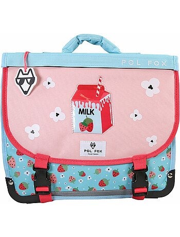 Cartera escolar POL FOX Strawberry 35 cm reversible rosa y azul