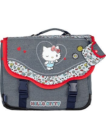 Cartera escolar primaria 38 cm 2 compartimentos HELLO KITTY Kiss Kiss gris rojo