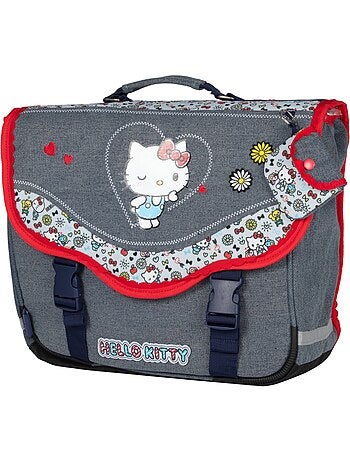 Cartera escolar primaria 38 cm 2 compartimentos HELLO KITTY Kiss Kiss gris rojo