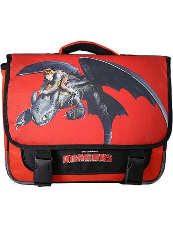 Cartera escolar primaria niño 38 cm 2 compartimentos DRAGONS rojo y negro