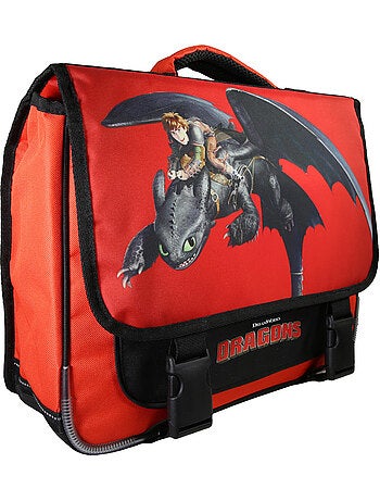 Cartera escolar primaria niño 38 cm 2 compartimentos DRAGONS rojo y negro