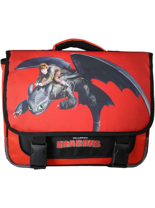 Cartera escolar primaria niño 38 cm 2 compartimentos DRAGONS rojo y negro - Kiabi