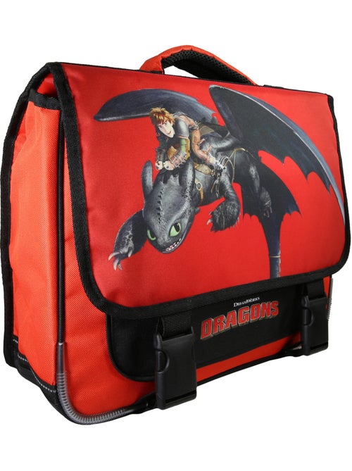 Cartera escolar primaria niño 38 cm 2 compartimentos DRAGONS rojo y negro - Kiabi