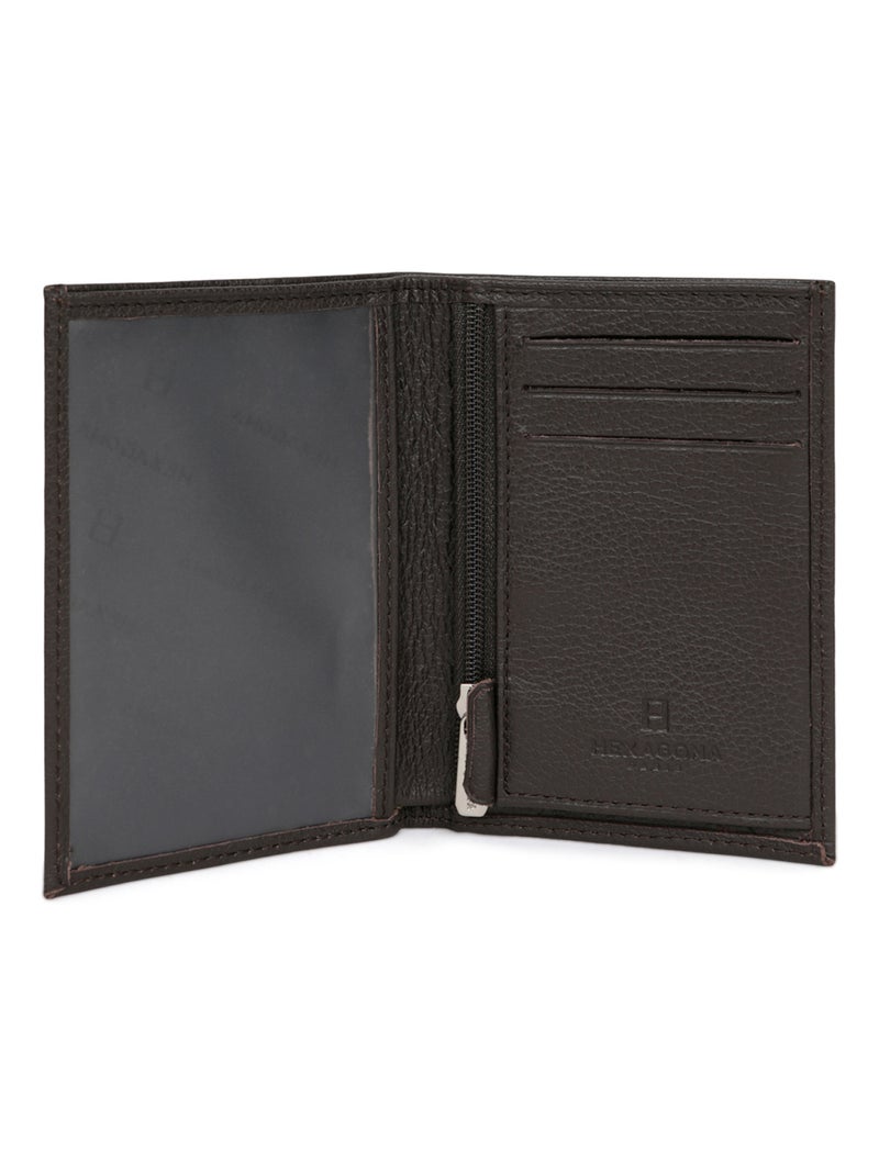 Cartera europea - 1 compartimento - Cuero CONFORT Marrón oscuro - Kiabi