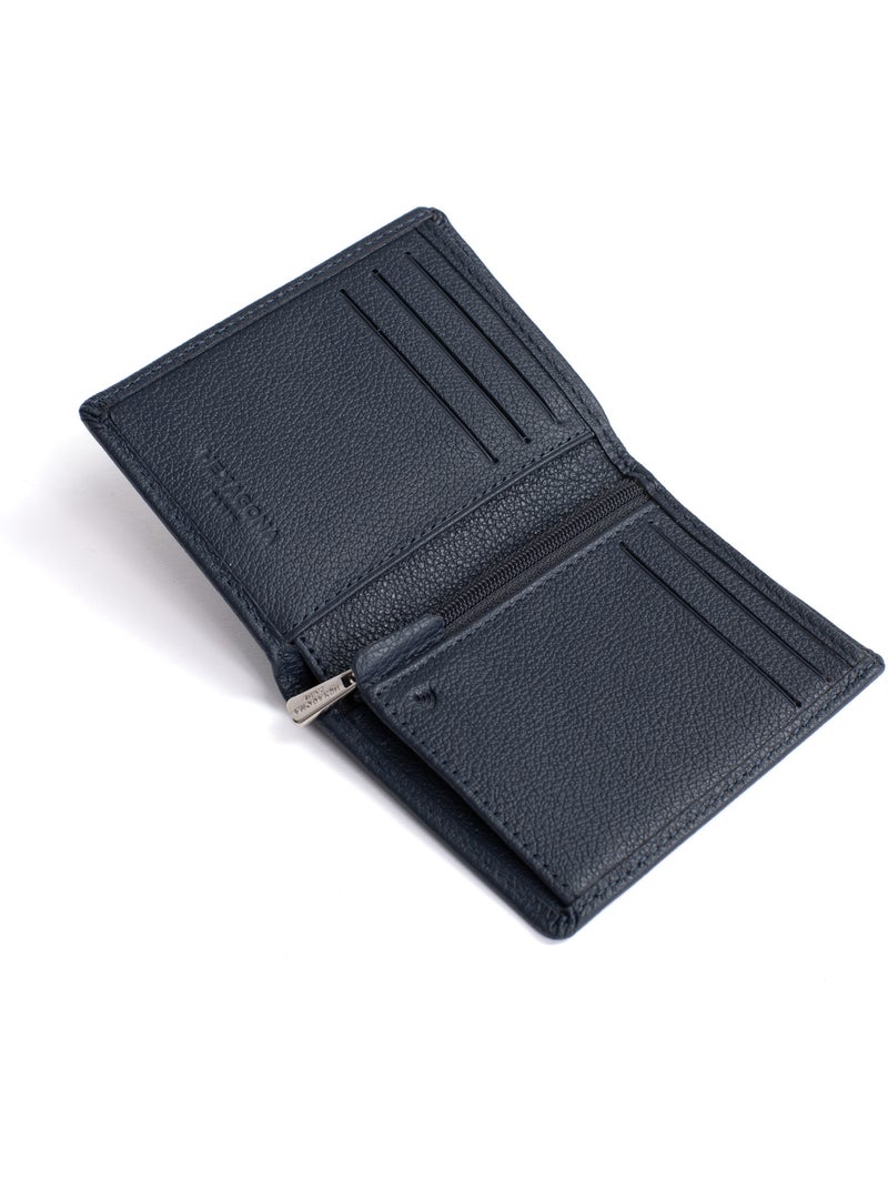 Cartera europea - 1 compartimento - detención rfid - cuero de vaca confort hexagona Azul marino - Kiabi