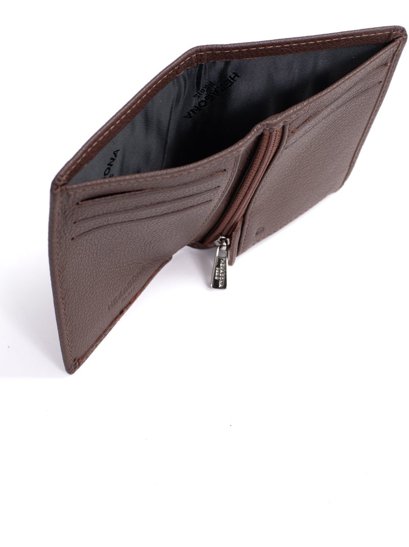 Cartera europea - 1 compartimento - detención rfid - cuero de vaca confort hexagona Marrón chocolate - Kiabi