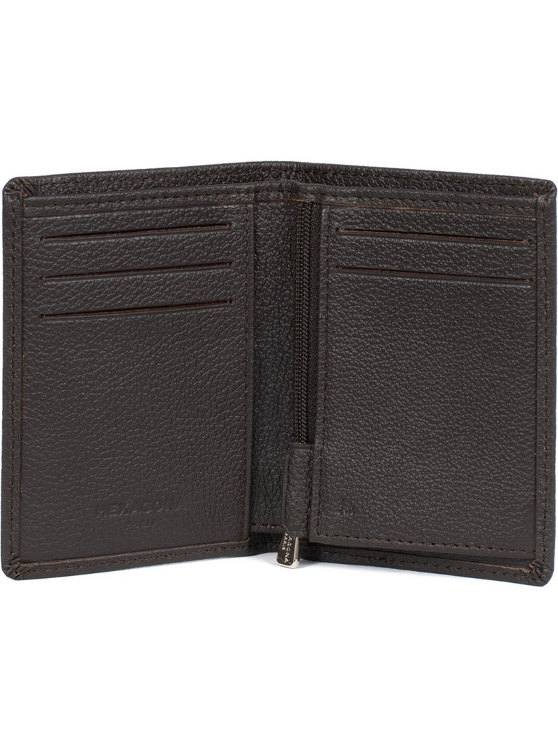 Cartera europea - 1 compartimento - detención rfid - cuero de vaca confort hexagona Marrón oscuro - Kiabi