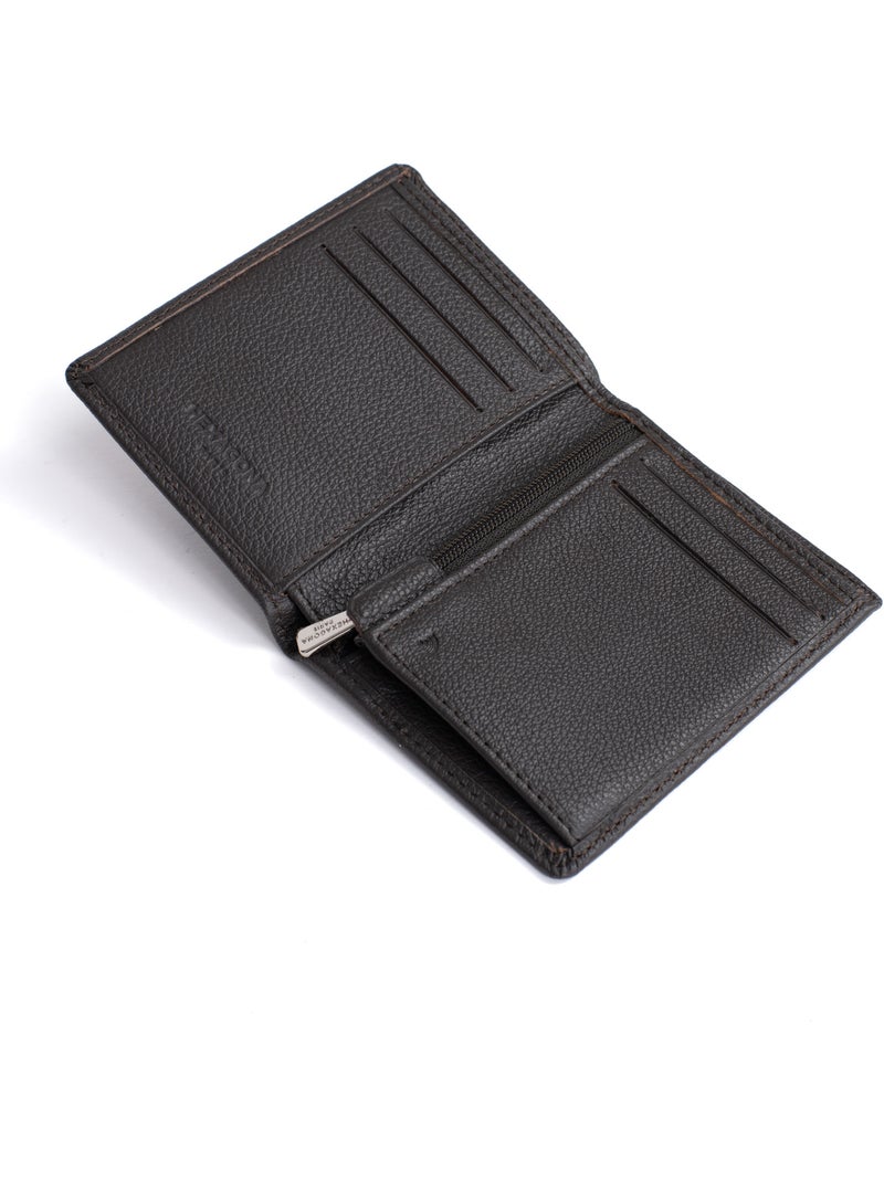 Cartera europea - 1 compartimento - detención rfid - cuero de vaca confort hexagona Marrón oscuro - Kiabi
