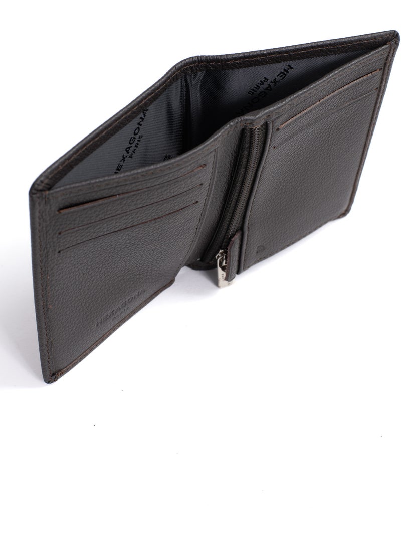 Cartera europea - 1 compartimento - detención rfid - cuero de vaca confort hexagona Marrón oscuro - Kiabi