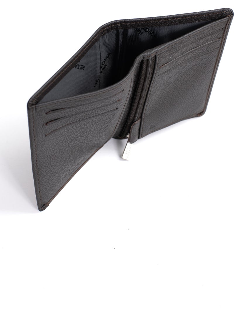 Cartera europea - 1 compartimento - detener rfid - cuero de vaca confort hexagona Marrón oscuro - Kiabi
