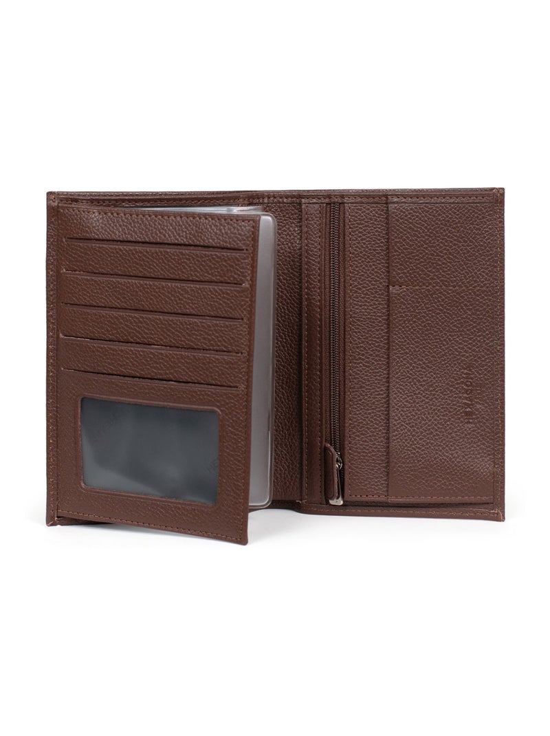 Cartera europea - 2 pliegues - cuero confort hexagona Marrón chocolate - Kiabi