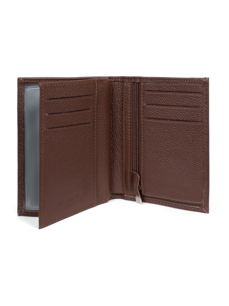 Cartera europea - 2 pliegues - cuero confort hexagona Marrón chocolate - Kiabi