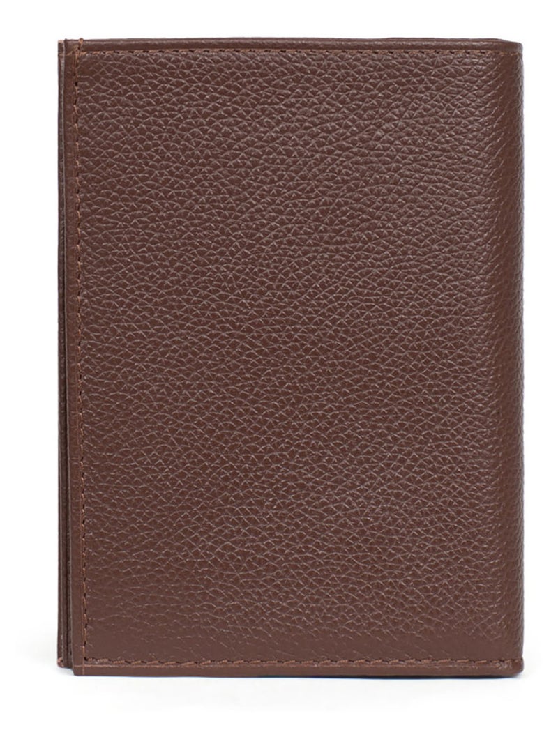 Cartera europea - 2 pliegues - cuero confort hexagona Marrón chocolate - Kiabi